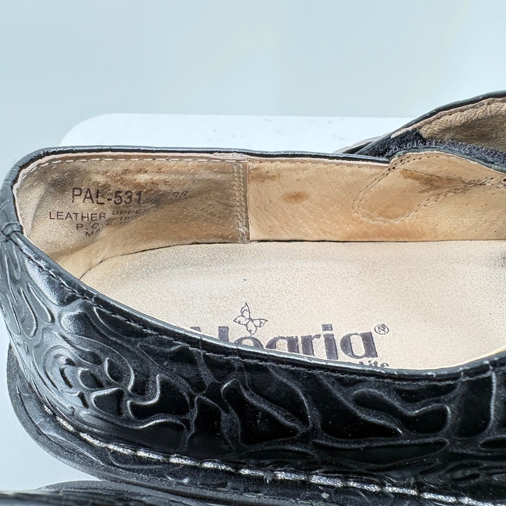 Alegria Paloma Black Floral Embossed Leather Mary Jane Shoes 38 Comfort Quirky‎ - Picture 9 of 12